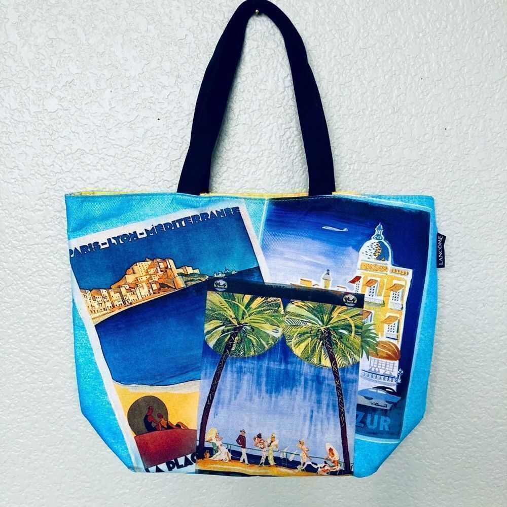Lancome Vintage Travel Graphic Canvas Tote Bag